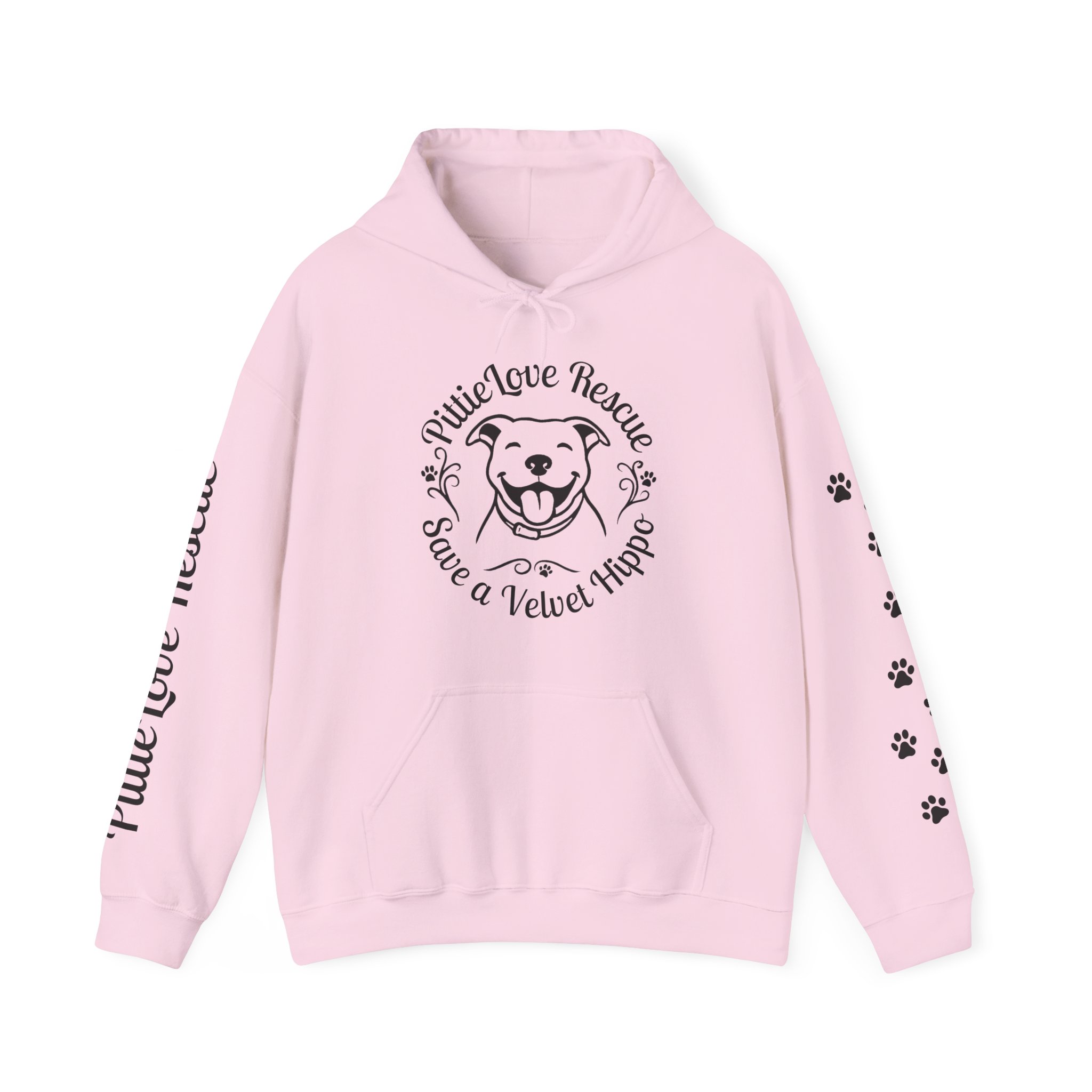 Pit Bull Rescue Hoodie – "PittieLove Rescue: Save a Velvet Hippo" Paw-Print Sweatshirt - Image 24