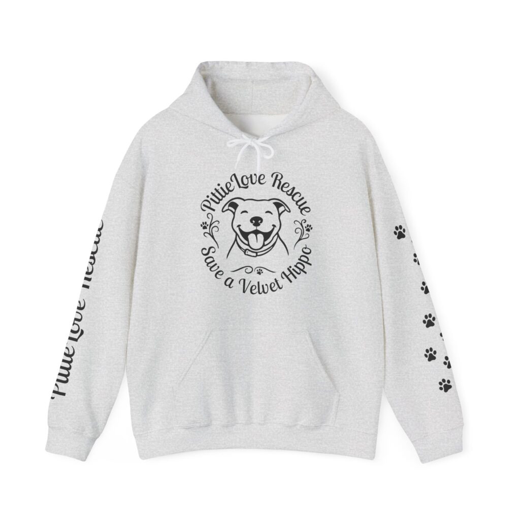 Pit Bull Rescue Hoodie – "PittieLove Rescue: Save a Velvet Hippo" Paw-Print Sweatshirt